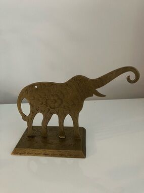 Decorative Brass Elephant Sculpture - Floral Engraved Home Accent